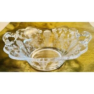 Vintage Cambridge Etched Glass Rosepoint Serving Bowl/candy Dish Handles